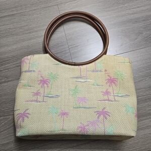 Cappelli Tropical Print Beige Bag with Brown Handles